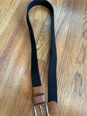 FootJoy Black Woven Belt with Brown Leather Trim